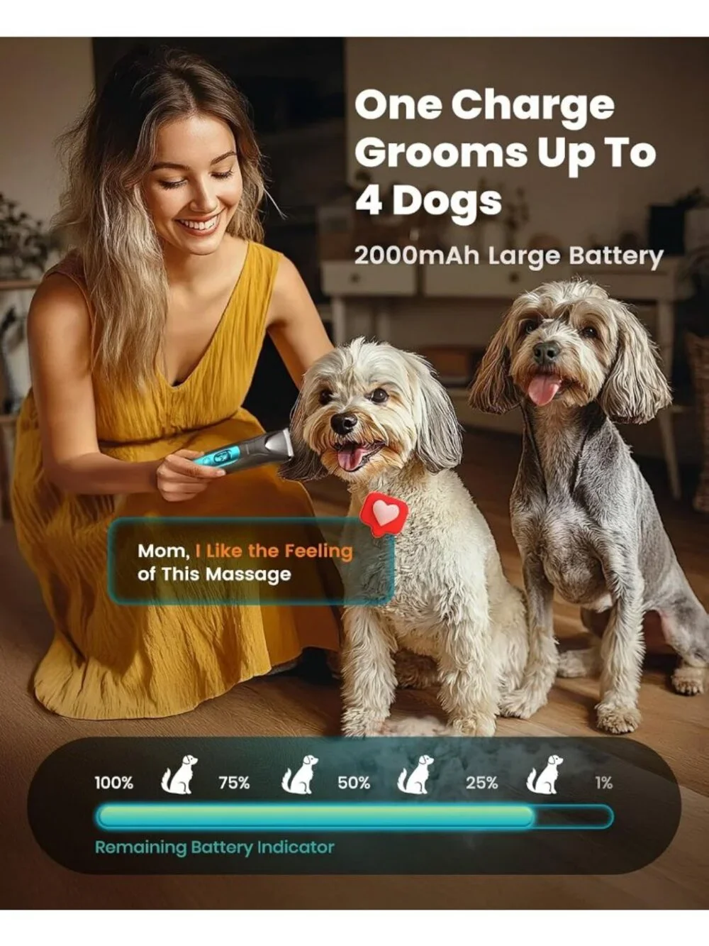 4-in-1 Dog Grooming Kit | Quiet Clippers, Nail Grinder, LED Light, Cordless